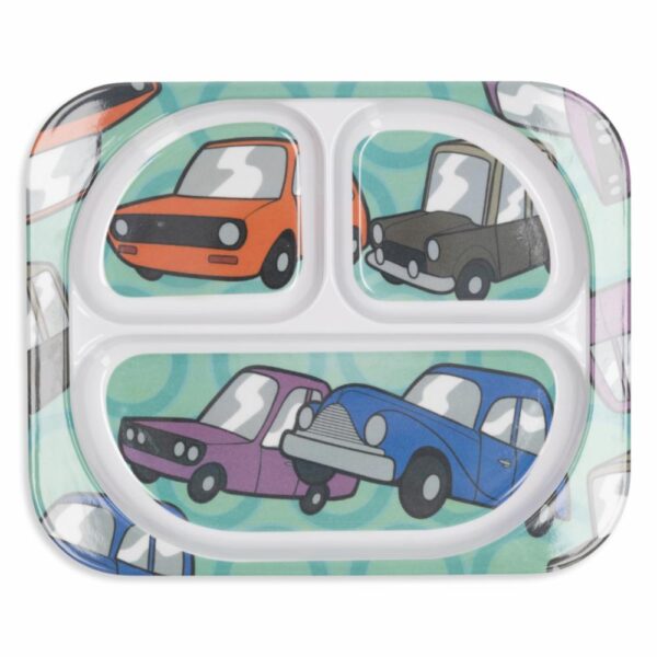 Plato Infantil Rectangular Con Divisiones Diseño Carros VAJILLAS SABANA 24 Cm - Imagen 2