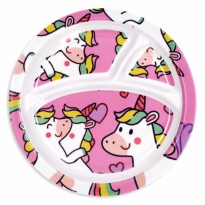 Plato Infantil Redondo Con Divisiones Diseño Unicornio VAJILLAS SABANA 21 Cm
