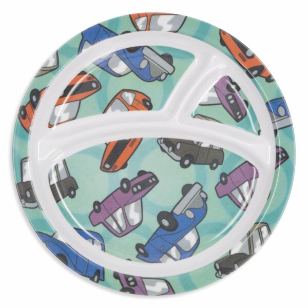 Plato Infantil Redondo Con Divisiones Diseño Carros VAJILLAS SABANA 21 Cm - Imagen 2