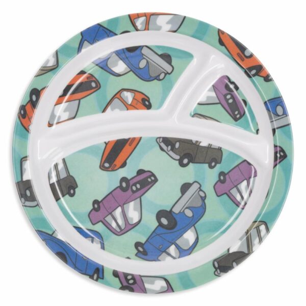 Plato Infantil Redondo Con Divisiones Diseño Carros VAJILLAS SABANA 21 Cm - Imagen 2