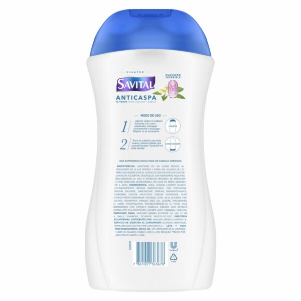 Shampoo Anticaspa Té Y Seda SAVITAL 850 Ml - Imagen 2