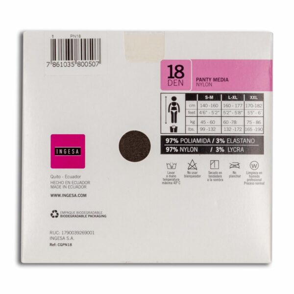 Panty Media Nylon Strech Eurocolor 18 Den INGESA - Imagen 5
