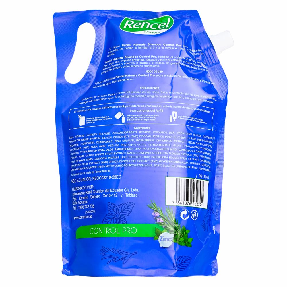 Shampoo Para Cabello Anti Caída Y Anti Caspa Control Pro Doypack RENCEL NATURALS 1000 Ml - Imagen 2