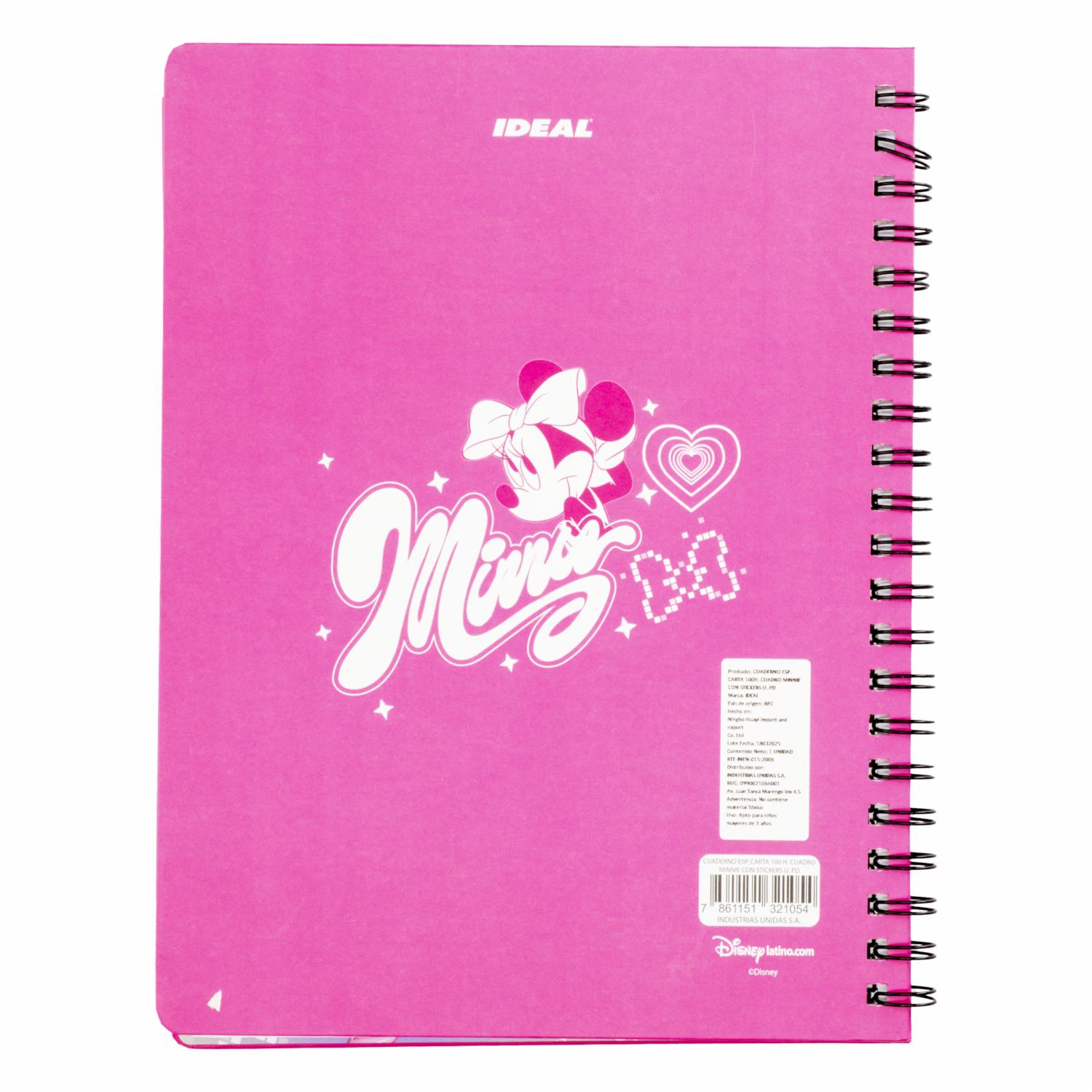 Cuaderno Universitario De Cuadros Con Stickers Minnie DISNEY 100 Hojas