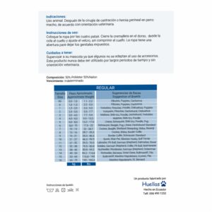 Ropa Para Perro Post Quirúrgica Castración De Perros Machos HUELLAS Talla 4 4.5 - 6.0 Kilos