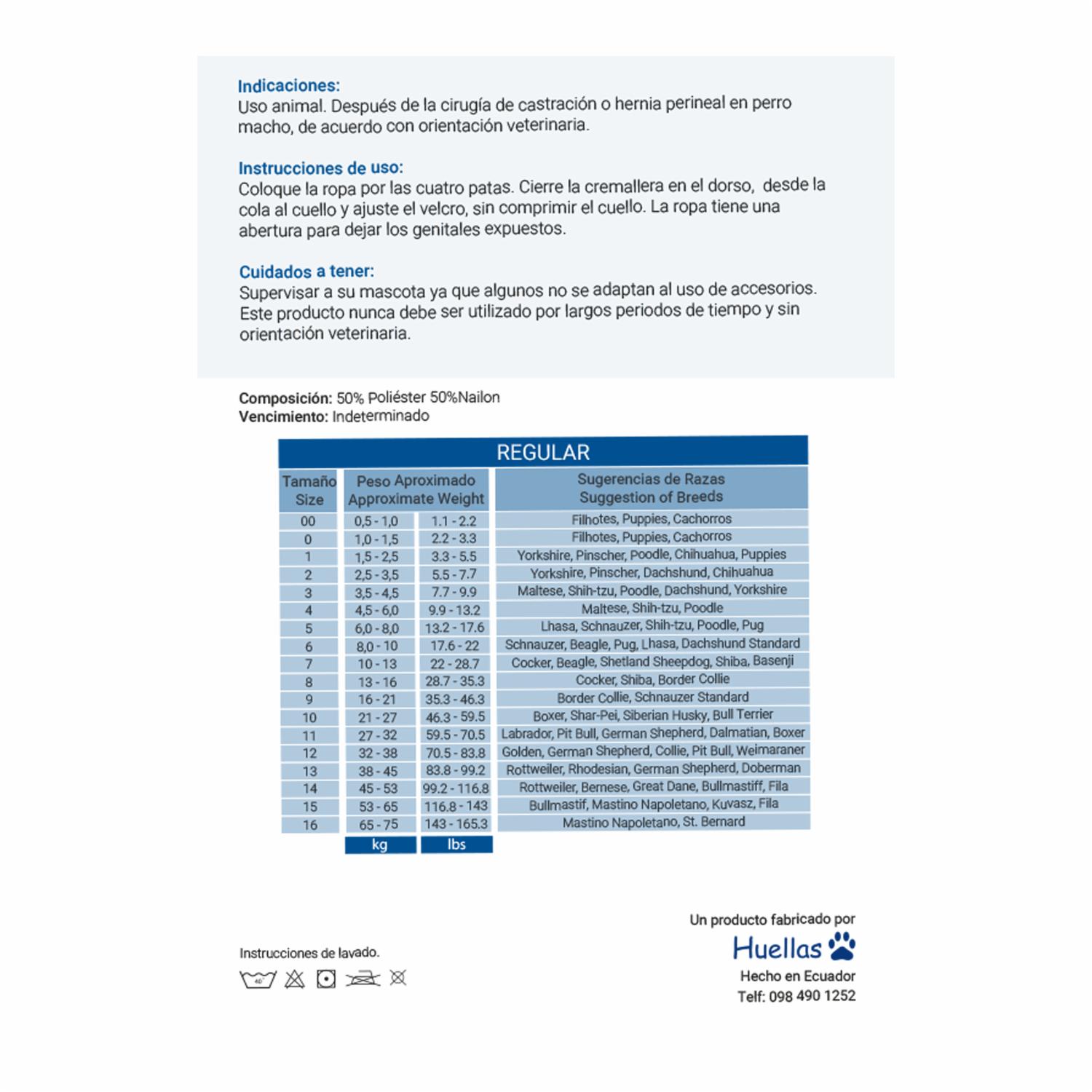 Ropa Para Perro Post Quirúrgica Castración De Perros Machos HUELLAS Talla 10 21.0 - 27.0 Kilos - Imagen 3