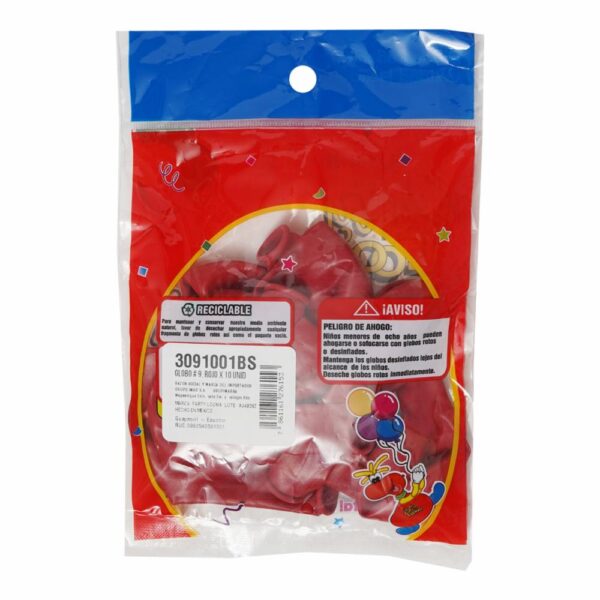 Globo N9 Rojo PARTY LOONS X 10 Uds - Imagen 2