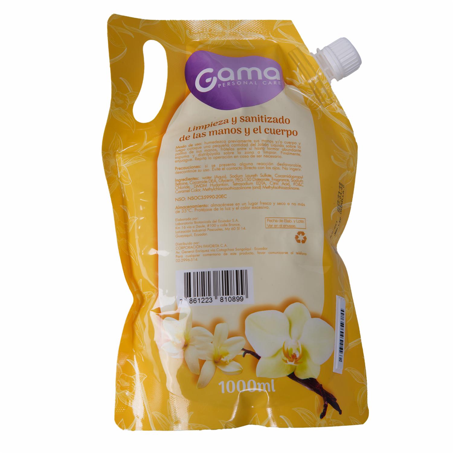 Jabón Líquido Para Manos Y Cuerpo Fragancia Vainilla GAMA 1000 Ml - Imagen 2