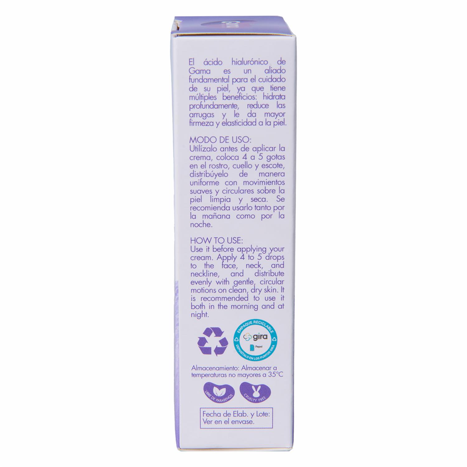 Sérum Facial Antiedad Con Ácido Hialurónico Para Día Y Noche GAMA 30 Ml - Imagen 2