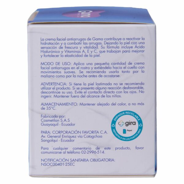 Crema Facial Hidratante Antiarrugas Firmeza Y Elasticidad De Rápida Absorción Para Día Y Noche GAMA 50 Ml - Imagen 3