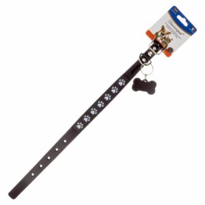 Collar Para Perro De Cuero Diseño Calado Patitas Réflex Gris TOSCANO PET 35Cm