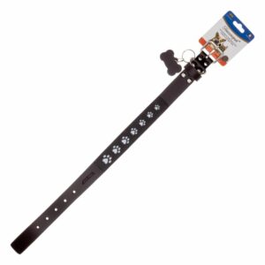 Collar Para Perro De Cuero Diseño Calado Patitas Réflex Gris TOSCANO 45Cm