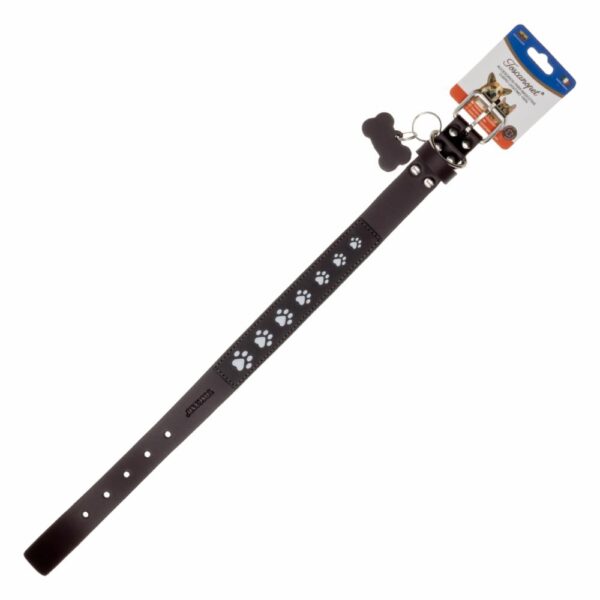 Collar Para Perro De Cuero Diseño Calado Patitas Réflex Gris TOSCANO 45Cm