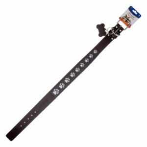 Collar Para Perro De Cuero Diseño Calado Patitas Réflex Gris TOSCANO PET 65Cm