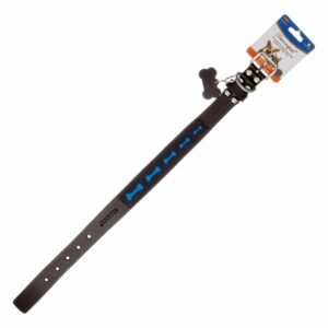 Collar Para Perro De Cuero Diseño Calado Huesito Celeste TOSCANO 45Cm