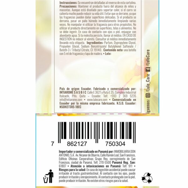Difusor Ambiental Para Auto Fragancia Loving Vainilla LULË AROMË 5 Ml - Imagen 2
