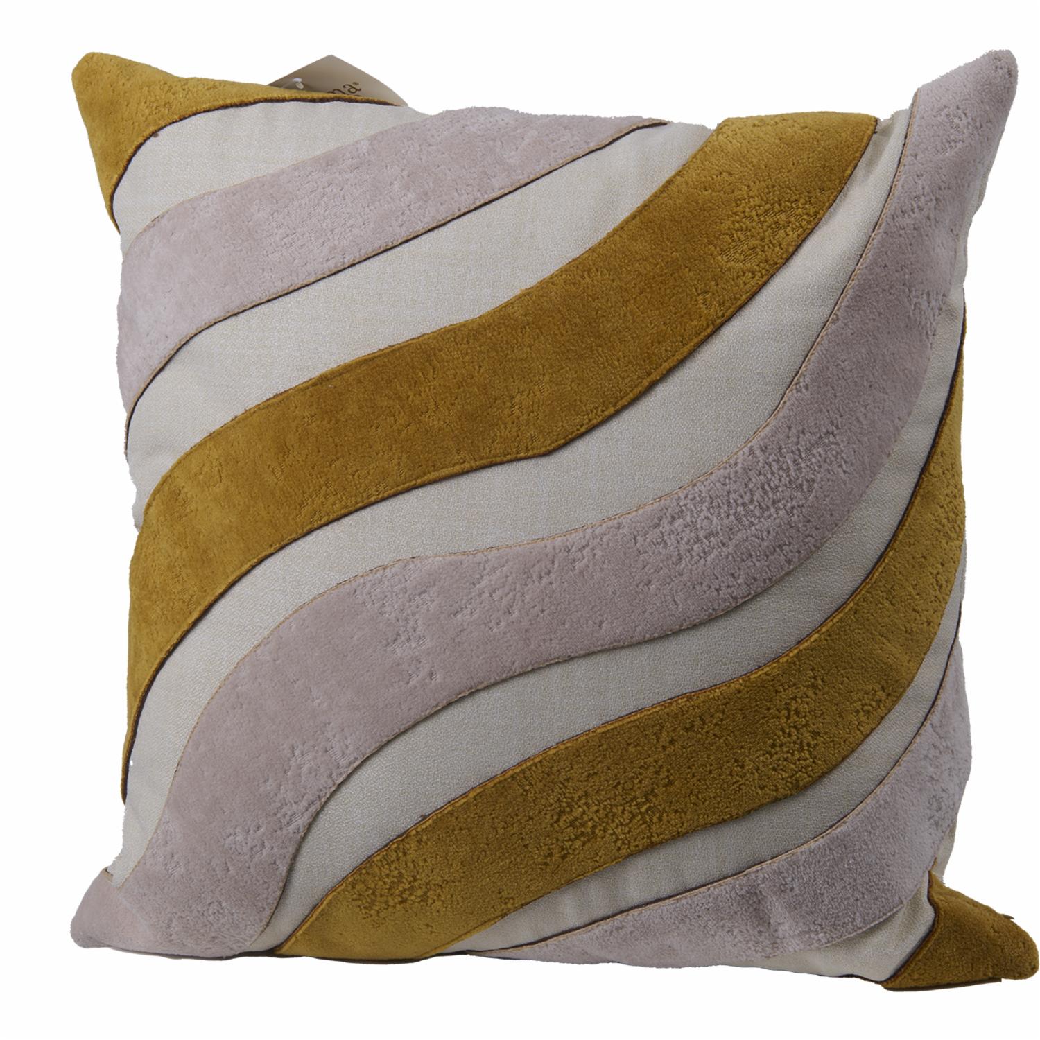 Cojín Con Cierre Beige Con Franjas Mostaza POMAROSA 45 X 45 Cm - Imagen 2