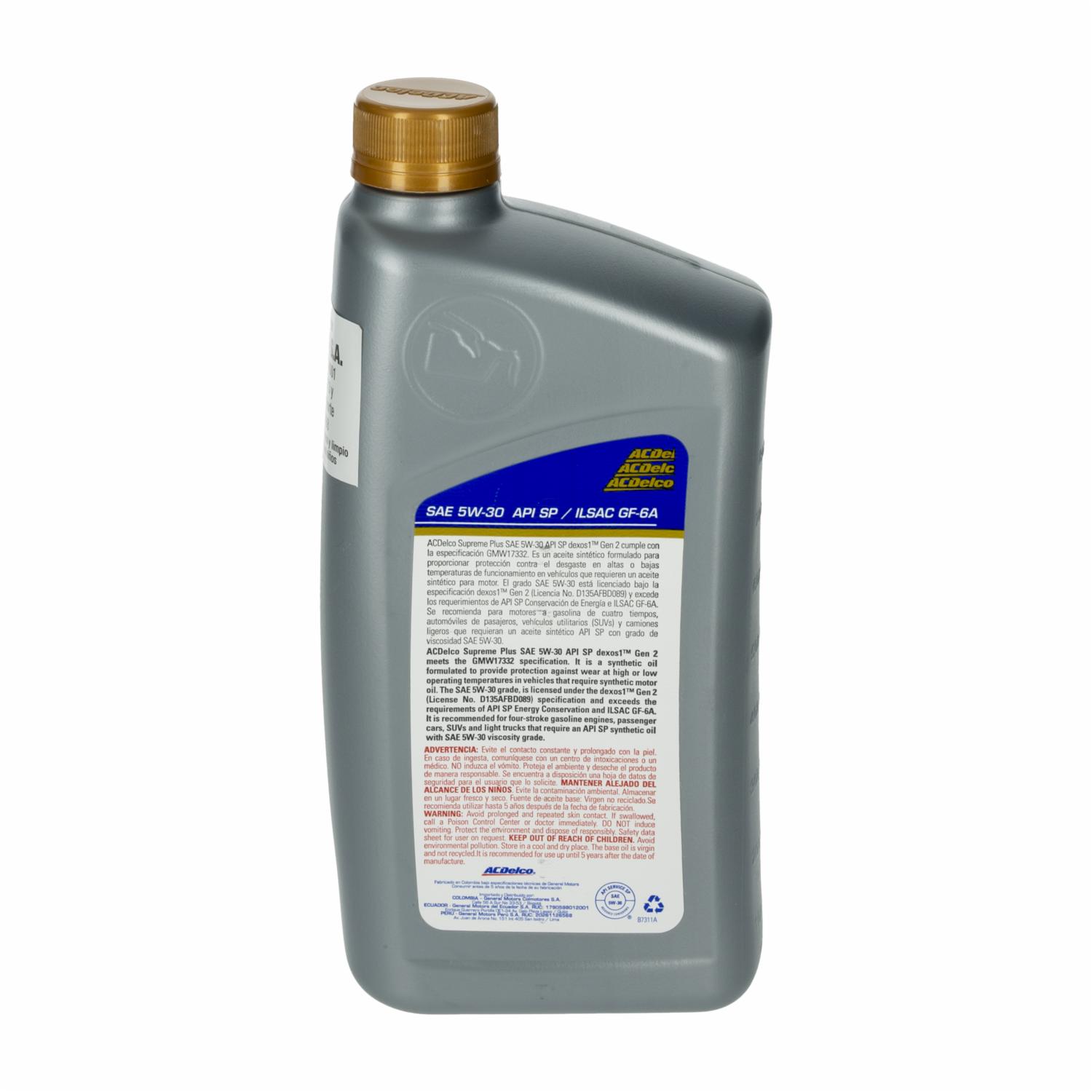Aceite Para Auto SAE 5W30 DEXOS 1 ACDELCO 0,25 - Imagen 2