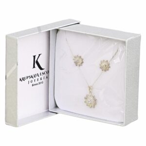 Collar Y Aretes Para Dama Flor De Circones Blancos KRUPSKAYA ESCOBAR 2 Piezas
