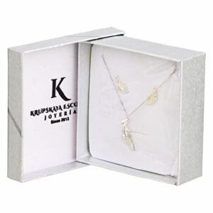 Collar Y Aretes Para Dama Hoja Fina De Circones Blancos KRUPSKAYA ESCOBAR 2 Piezas