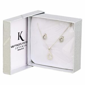 Collar Y Aretes Para Dama Gota Abierta De Circones Circones Blancos KRUPSKAYA ESCOBAR 2 Piezas