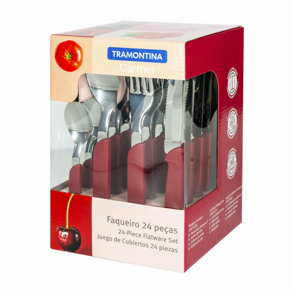 Juego De Cubiertos Para Mesa Mango Color Vino 6 Puestos TRAMONTINA 24 Piezas - Imagen 2