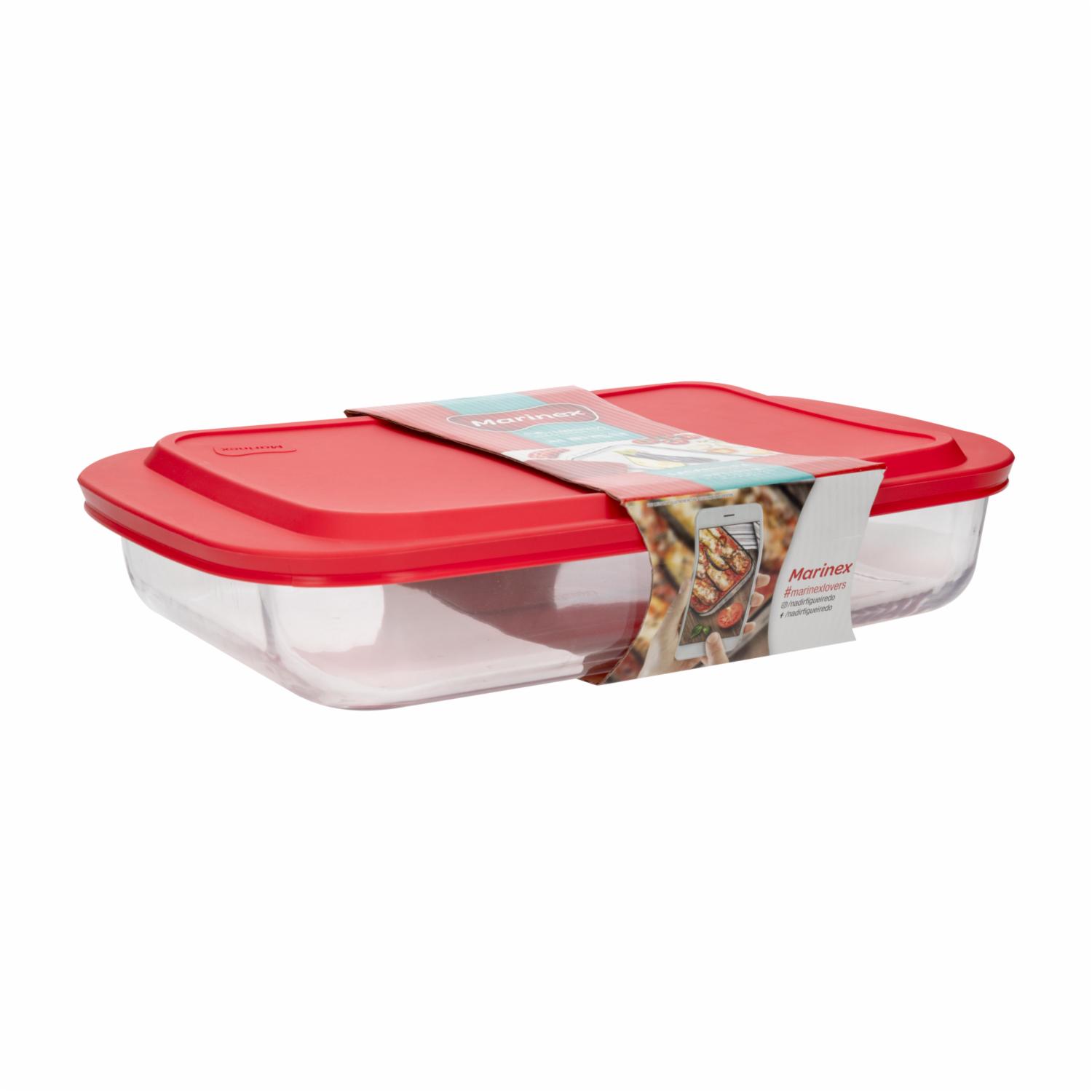 Bandeja Refractaria Rectangular Con Tapa Roja MARINEX 5 Litros - Imagen 2