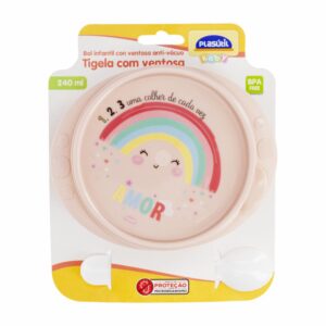 Bowl Infantil Con Ventosa Y Cuchara Color Arcoíris PLASUTIL 320 Ml