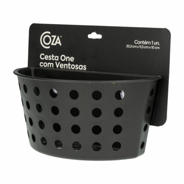 Canasta Plástica Con Ventosa Línea One Negra COZZA 20.3X11.5X10 Cm