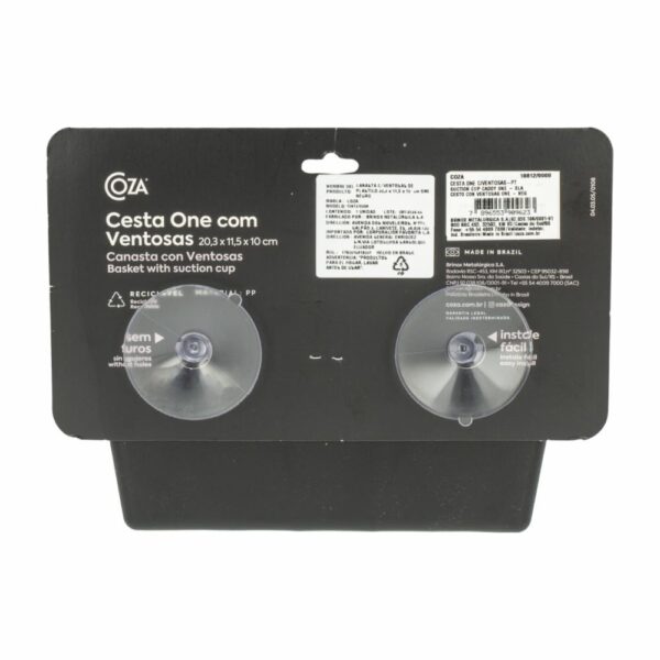 Canasta Plástica Con Ventosa Línea One Negra COZZA 20.3X11.5X10 Cm - Imagen 2