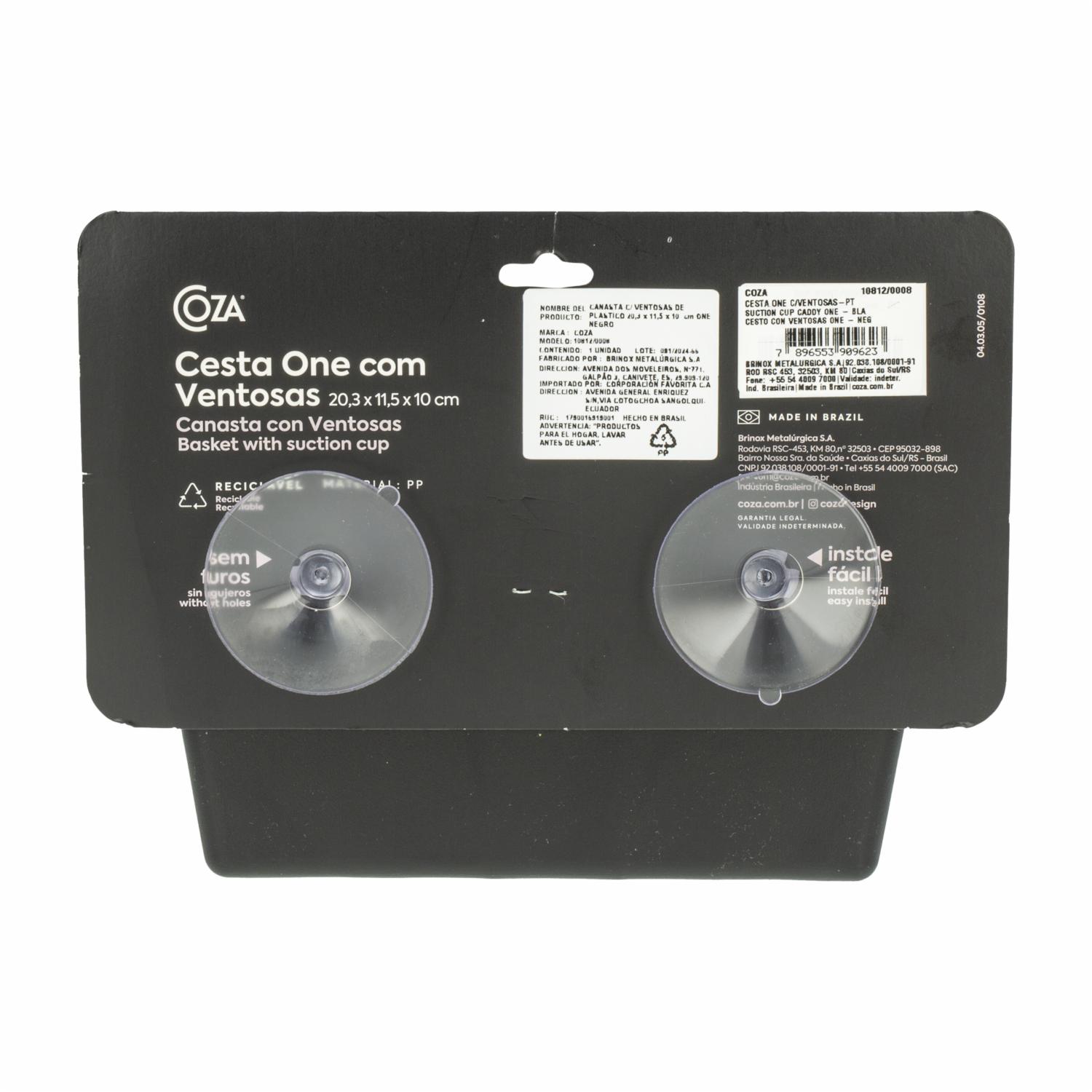 Canasta Plástica Con Ventosa Línea One Negra COZA 20.3X11.5X10 Cm - Imagen 2