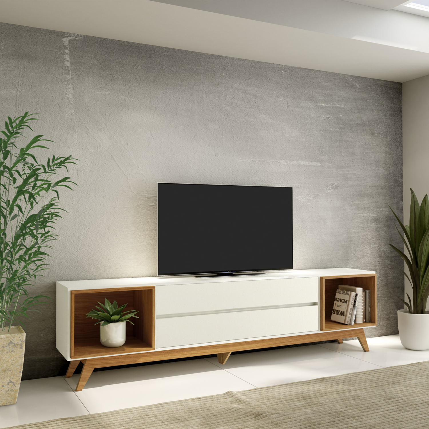Rack De Tv 2 Cajones Modelo R423 Wj Off Blanco DALLA COSTA Mdf