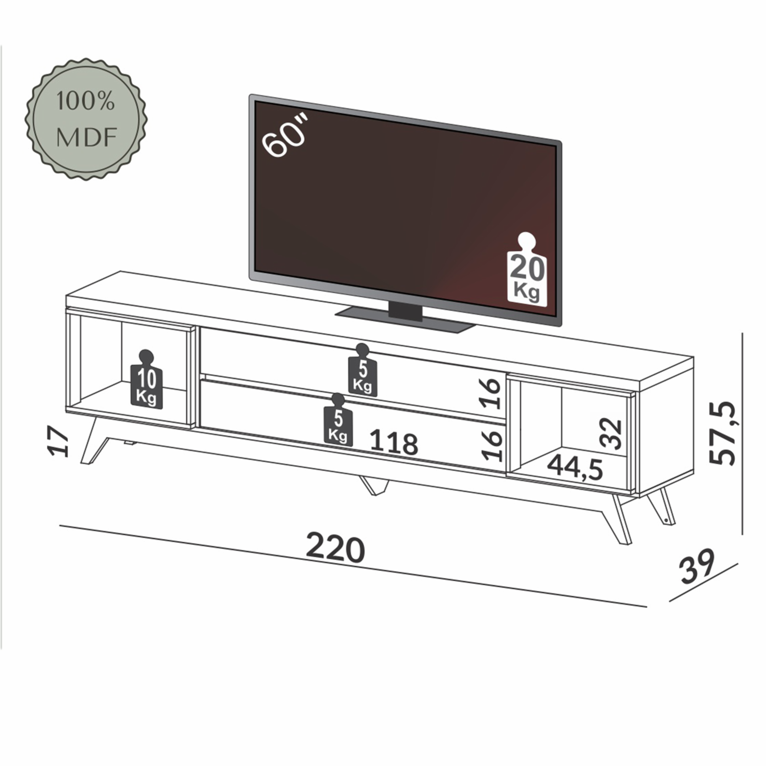 Rack De Tv 2 Cajones Modelo R423 Wj Off Blanco DALLA COSTA Mdf