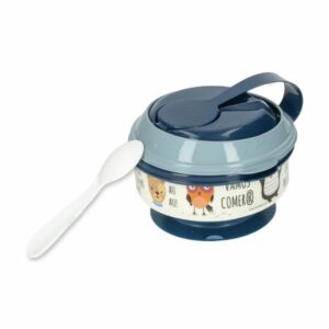 Recipiente Para Comida Con Prensador Y Cuchara Color Rosa PLASUTIL 300 Ml