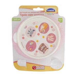 Bowl Infantil Con Ventosa Y Cuchara Color Rosa PLASUTIL 320 Ml