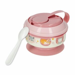 Recipiente Para Comida Con Prensador Y Cuchara Color Rosa PLASUTIL 300 Ml
