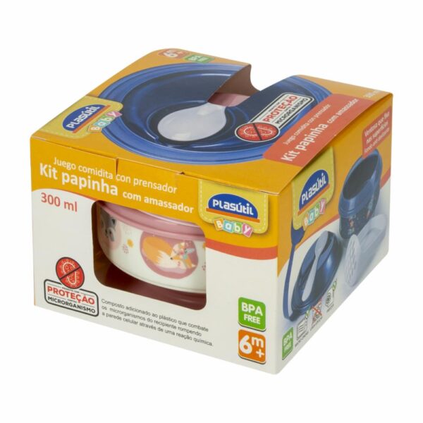 Recipiente Para Comida Con Prensador Y Cuchara Color Rosa PLASUTIL 300 Ml - Imagen 2