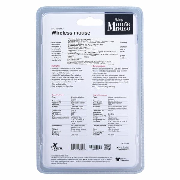 Mouse Óptico De 4 Botones Diseño Minnie X TECH Wireless - Imagen 2