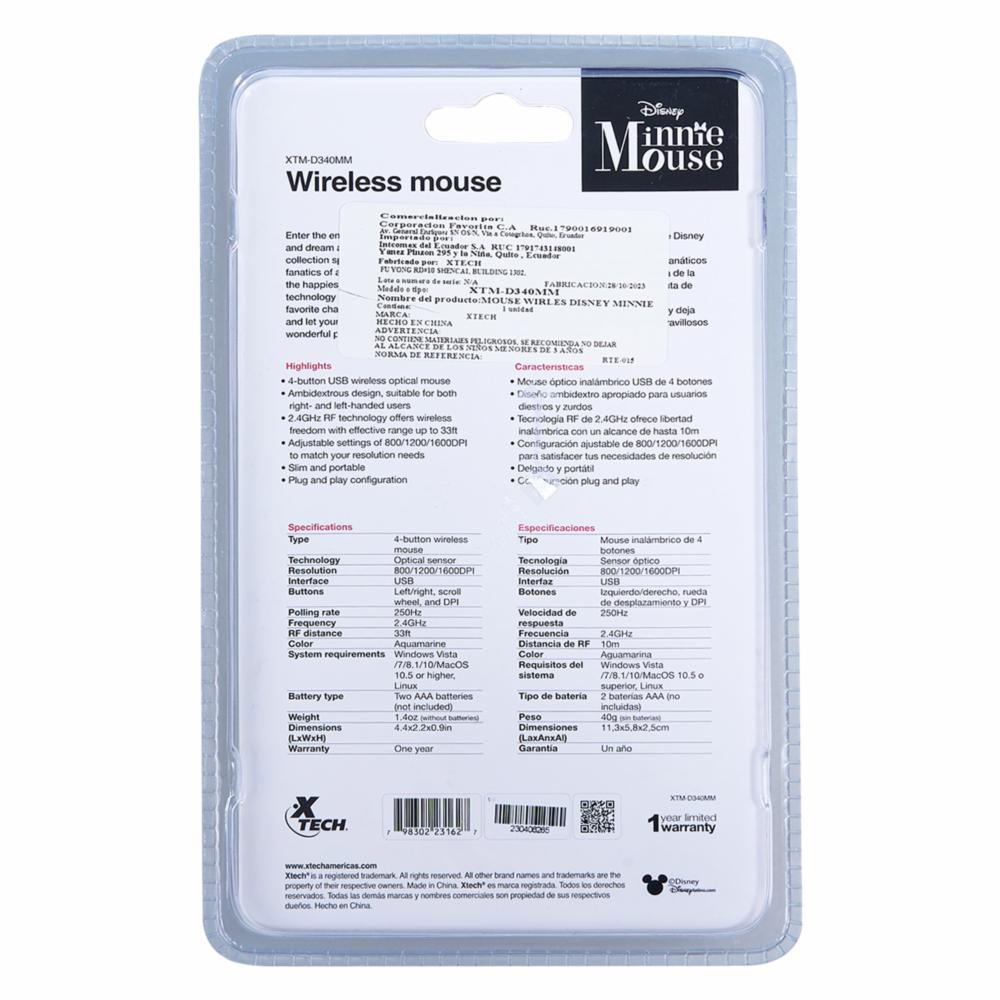 Mouse Óptico De 4 Botones Diseño Minnie XTECH Wireless - Imagen 2