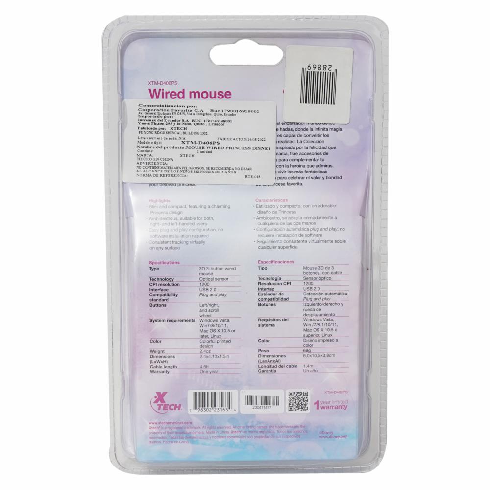 Mouse Disney Princesas XTM-D406PS XTECH Con Cable - Imagen 2