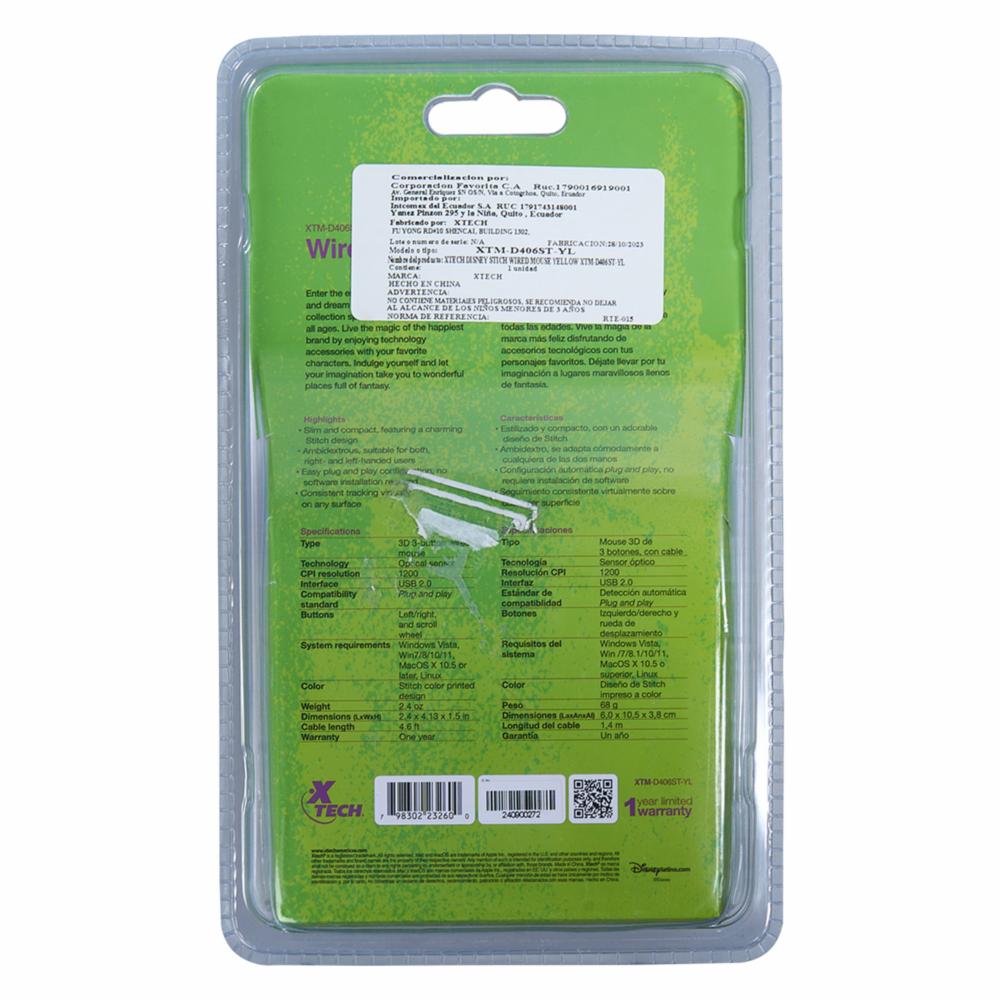 Mouse Óptico De 3 Botones Diseño De Stitch XTECH Con Cable - Imagen 2