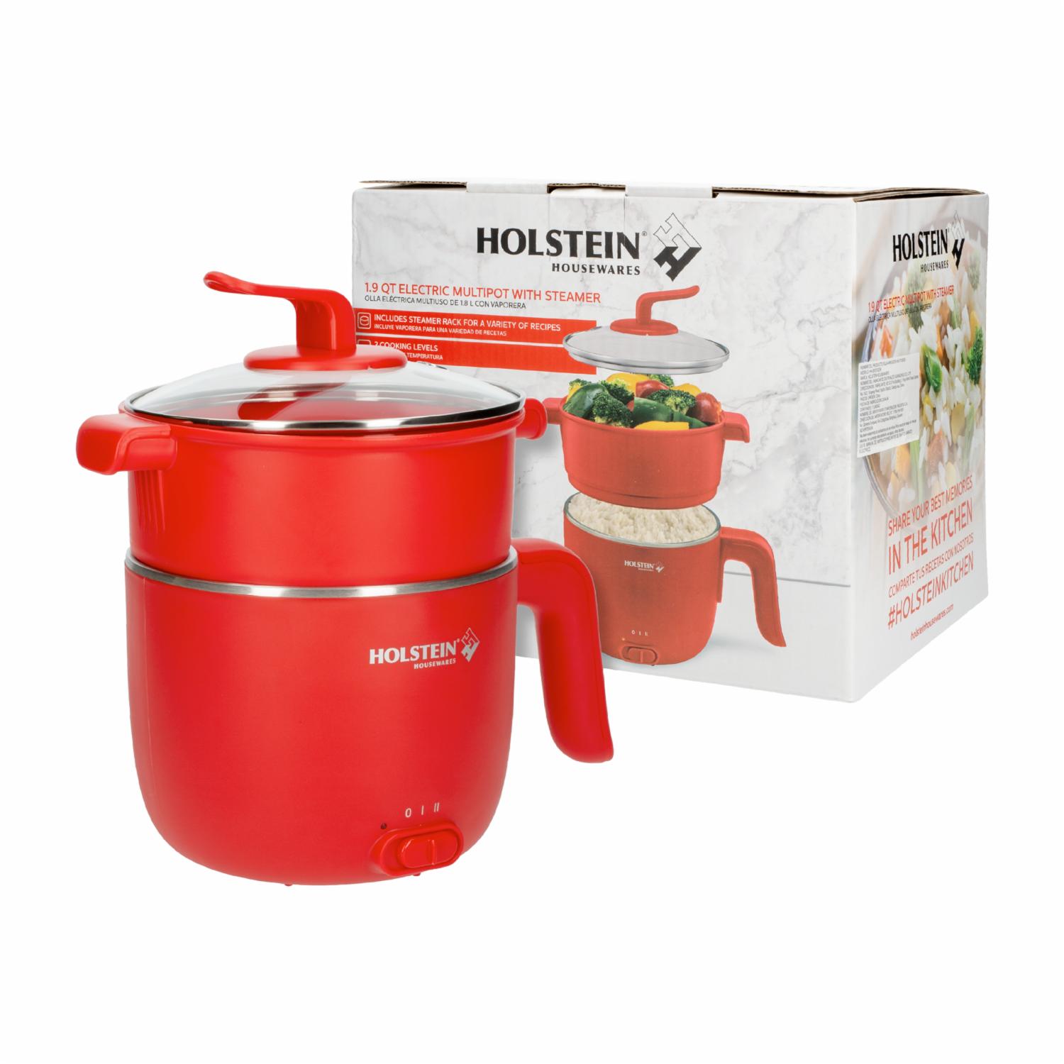 Olla Eléctrica Multiusos Roja Con Vaporera HH-09101023R HOLSTEIN 1.8 Litros - Imagen 4