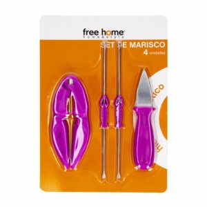 Set De Utencilios Para Marisco Mango Morado FREE HOME 4 Piezas