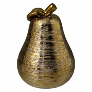 Figura Pera Decorativa Dorada Con Lineas Calado De Ceramica FREE HOME Unidad