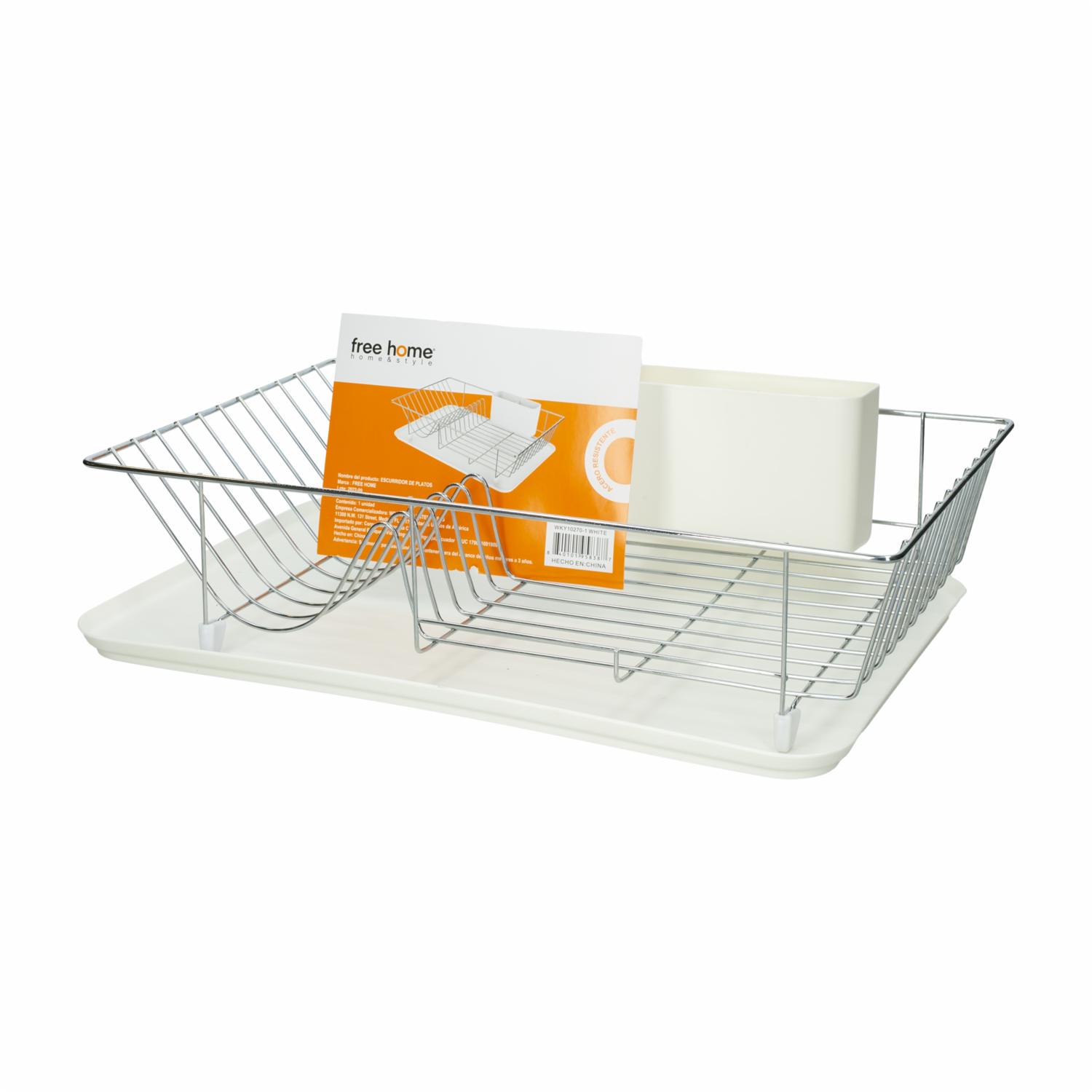 Escurridor De Platos Metálico Con Bandeja Blanca FREE HOME Unidad - Imagen 2