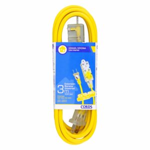 Extensión Eléctrica Amarilla  3 Tomas 2x18 AWG CORDS 3 Metros