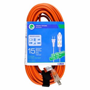 Extensión Eléctrica Naranja 3 Tomas 2x16 AWG CORDS 15 Metros