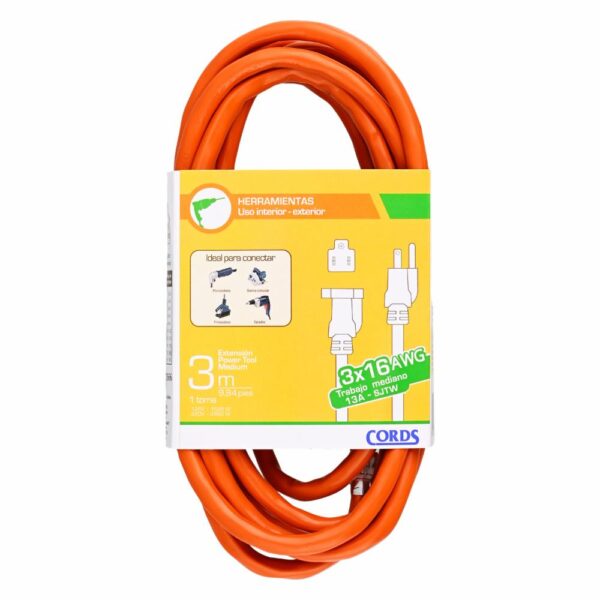 Extensión Eléctrica Naranja 1 Toma 3X16 AWG CORDS 3 Metros - Imagen 2