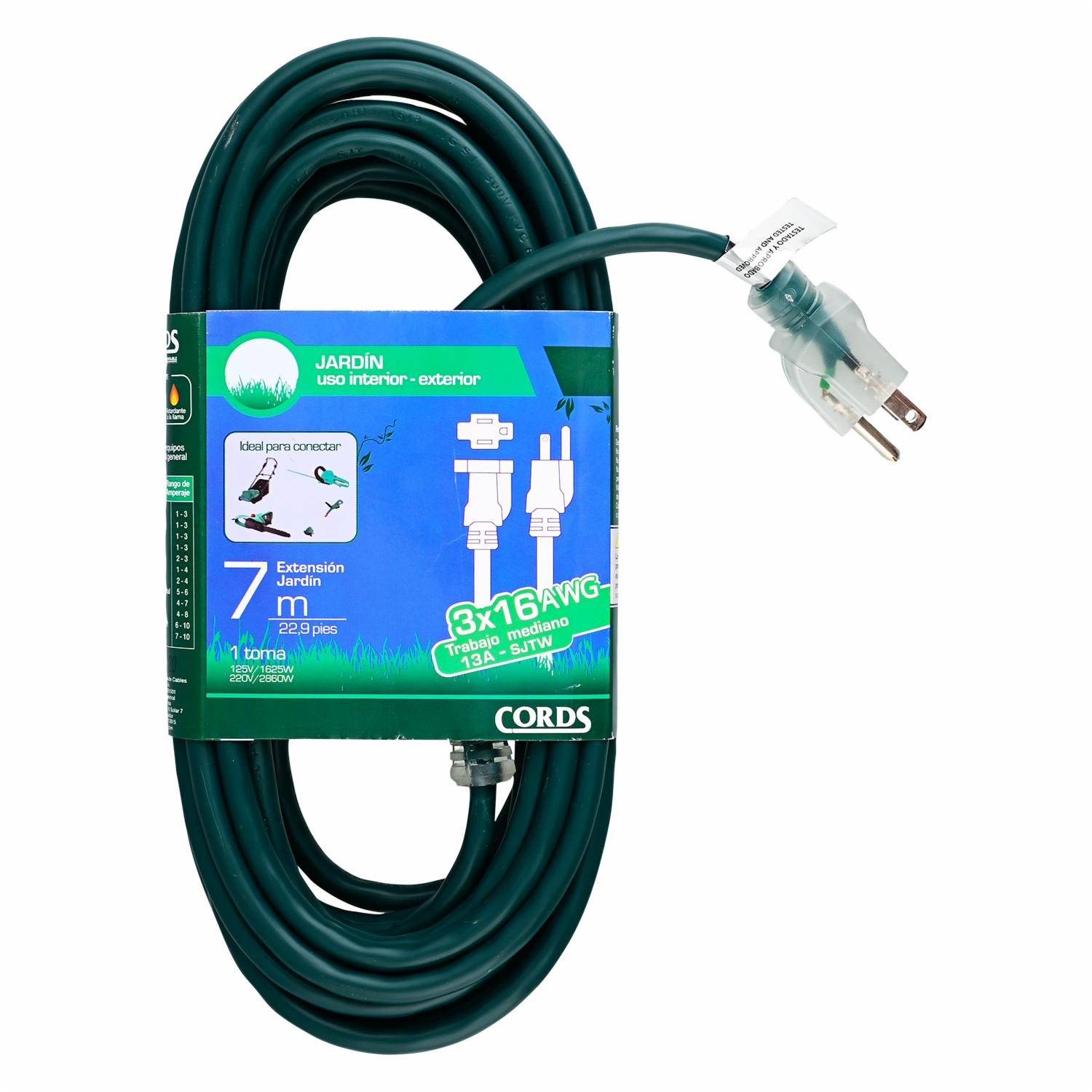 Extensión Eléctrica Para Jardín Verde 3X16 AWG CORDS 7 Metros