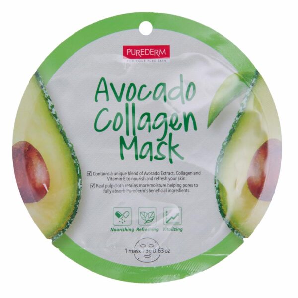 Mascarilla Facial Tipo Velo Con Extracto de Aguacate, Colágeno Y Vitamina E PUREDERM 18 G